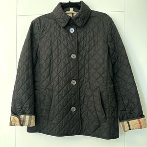 Burberry Brit Black Quilted Jacket Check Interior Size M with Garment Bag